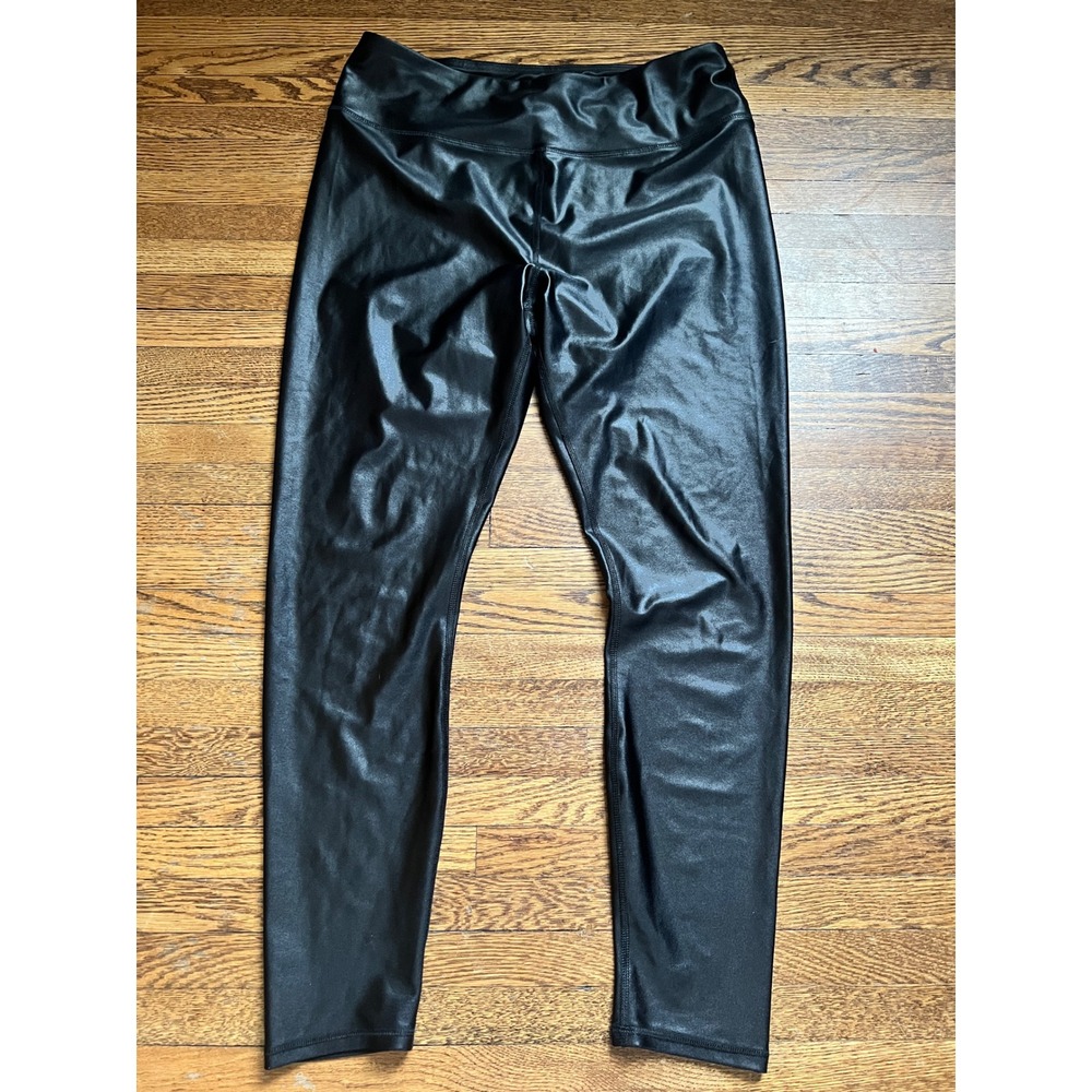Maurices Womens Faux Leather Leggings Black High Shine Liquid Stretch Large Reg